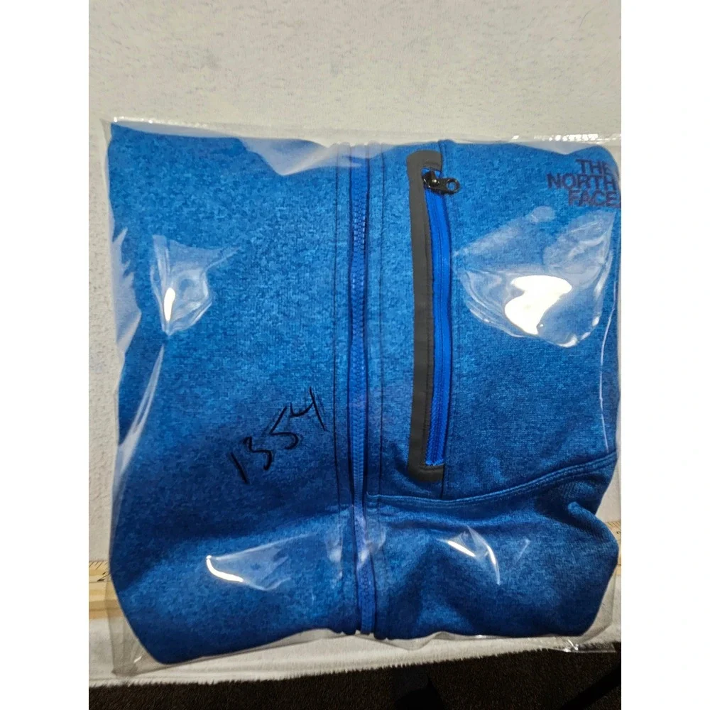 The North Face Mens Blue Heathered Full Zip Fleece Hoodie Jacket Large